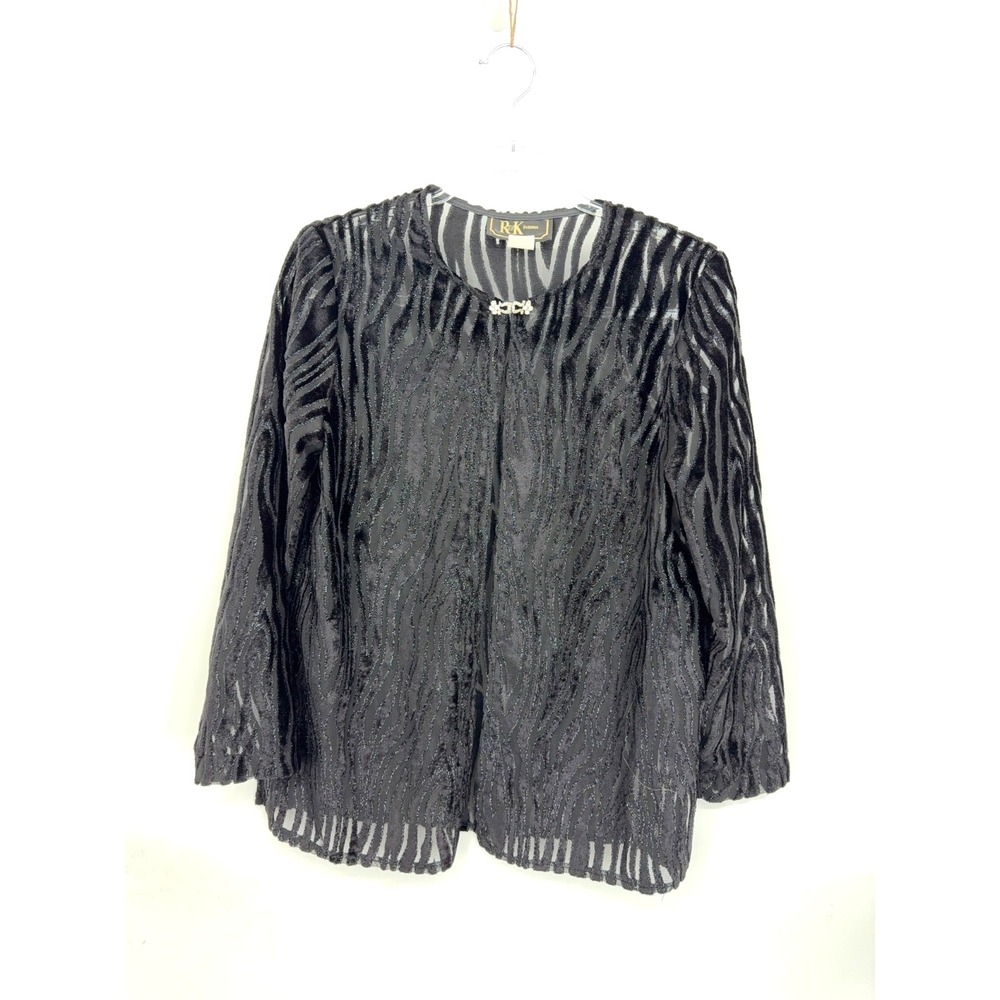 Vintage R&K Evening‎ Cardigan Size S Sheer Zebra Print Hook & Eye Glam Burnout